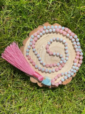 Natural Amazonite and Rose Quartz 6mm-10mm 108 Mala Beads, Spiritual, Meditation Beads, Reiki, Japa Mala, Buddhist Prayer Beads, Yoga Bracelet, healing beads LKMALA-RRGU-509