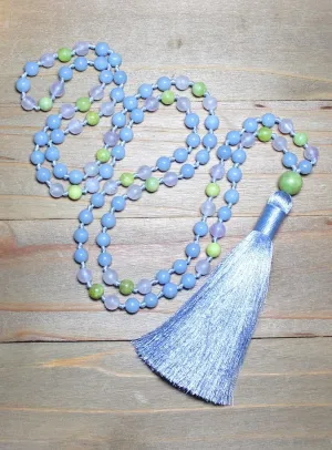 Natural Angelite,Peridot,Lavender Amethyst 6mm 108 Mala Beads, Spiritual, Meditation Beads, Reiki, Japa Mala, Buddhist Prayer Beads, Yoga Bracelet, healing beads LKMALA-RRGU-3813