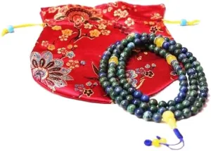 Natural Azurite Lazuli with Yellow Jade 8mm 108 Mala Beads, Spiritual, Meditation Beads, Reiki, Japa Mala, Buddhist Prayer Beads, Yoga Bracelet, healing beads LKMALA-RRGU-646