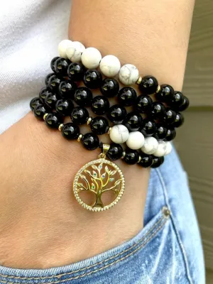 Natural Black Onyx and Howlite 8mm 108 Mala Beads, Spiritual, Meditation Beads, Reiki, Japa Mala, Buddhist Prayer Beads, Yoga Bracelet, healing beads LKMALA-RRGU-2518