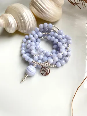 Natural Blue chalcedony 6mm 108 Mala Beads, Spiritual, Meditation Beads, Reiki, Japa Mala, Buddhist Prayer Beads, Yoga Bracelet, healing beads LKMALA-RRGU-3433