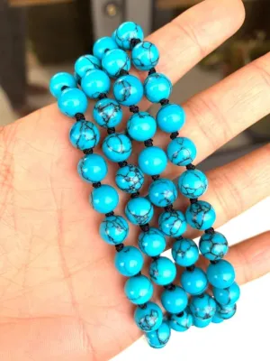 Natural Blue Howlite 6mm 108 Mala Beads, Spiritual, Meditation Beads, Reiki, Japa Mala, Buddhist Prayer Beads, Yoga Bracelet, healing beads LKMALA-RRGU-3049, 34 inch