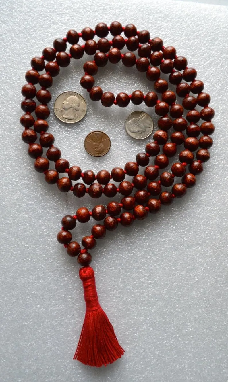Natural Bodhi beads 8mm 108 Mala Beads, Spiritual, Meditation Beads, Reiki, Japa Mala, Buddhist Prayer Beads, Yoga Bracelet, healing beads LKMALA-RRGU-1887, 34 inch, red
