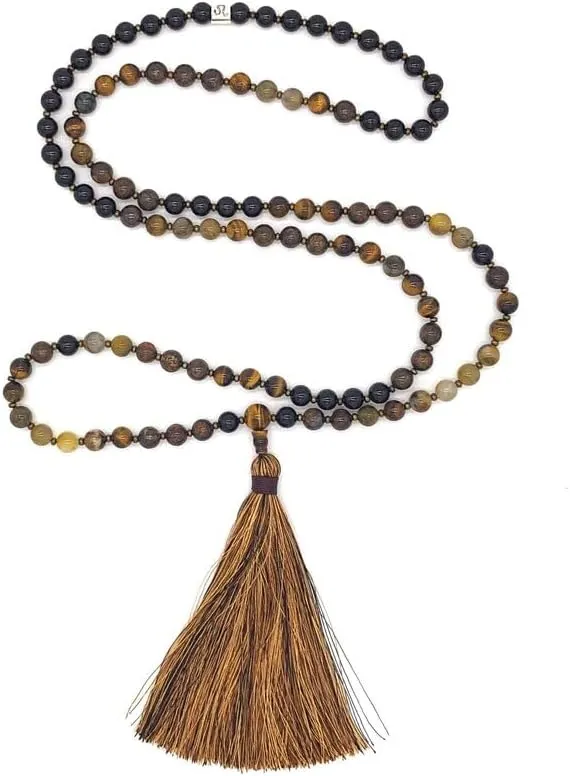 Natural BRONZITE ,ONYX,PIETERSITE,TIGERS EYE 8mm 108 Mala Beads, Spiritual, Meditation Beads, Reiki, Japa Mala, Buddhist Prayer Beads, Yoga Bracelet, healing beads LKMALA-RRGU-2654