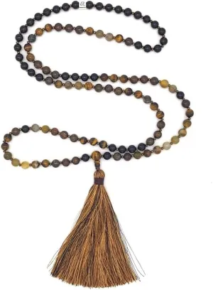 Natural BRONZITE ,ONYX,PIETERSITE,TIGERS EYE 8mm 108 Mala Beads, Spiritual, Meditation Beads, Reiki, Japa Mala, Buddhist Prayer Beads, Yoga Bracelet, healing beads LKMALA-RRGU-2654