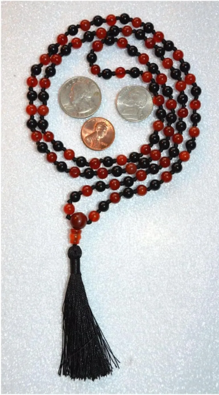 Natural Carnelian Black Tourmaline 8mm 108 Mala Beads, Spiritual, Meditation Beads, Reiki, Japa Mala, Buddhist Prayer Beads, Yoga Bracelet, healing beads LKMALA-RRGU-1725
