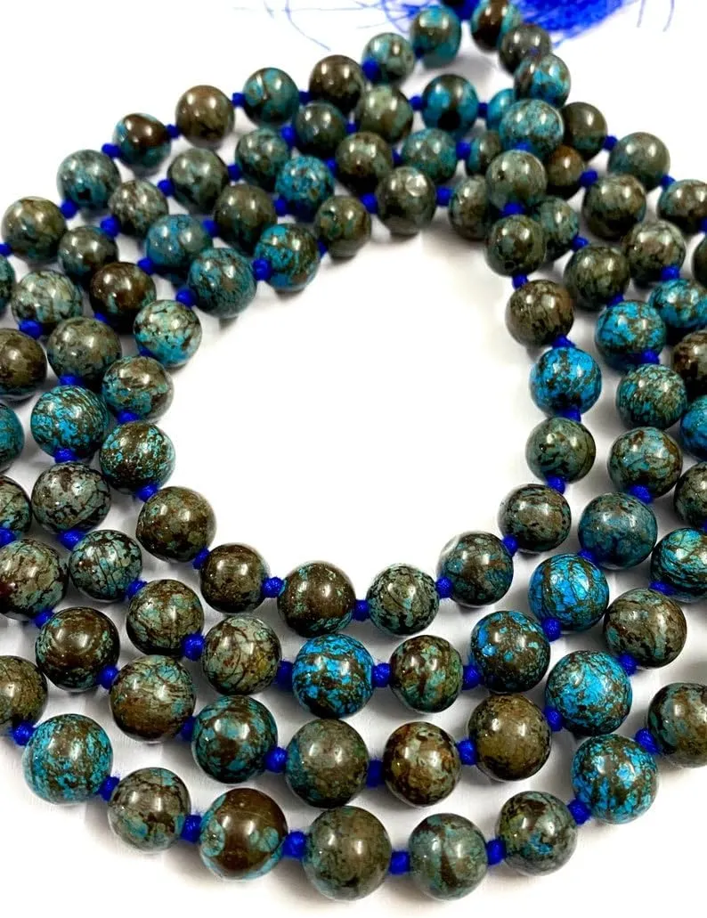 Natural Chrysocolla 8mm 108 Mala Beads, Spiritual, Meditation Beads, Reiki, Japa Mala, Buddhist Prayer Beads, Yoga Bracelet, healing beads LKMALA-RRGU-262