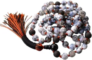Natural Fire Agate Dragon Vein, Lava & Black Onyx 8mm 108 Mala Beads, Spiritual, Meditation Beads, Reiki, Japa Mala, Buddhist Prayer Beads, Yoga Bracelet, healing beads LKMALA-RRGU-1890