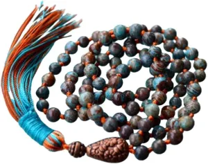 Natural FOSSIL BEAD and copper bead 6mm 108 Mala Beads, Spiritual, Meditation Beads, Reiki, Japa Mala, Buddhist Prayer Beads, Yoga Bracelet, healing beads LKMALA-RRGU-1639