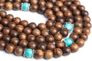 Natural Fragrant Black Rosewood, blue beads 8mm 108 Mala Beads, Spiritual, Meditation Beads, Reiki, Japa Mala, Buddhist Prayer Beads, Yoga Bracelet, healing beads LKMALA-RRGU-2849
