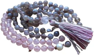 Natural Grey Agate and Rose Quartz 8mm 108 Mala Beads, Spiritual, Meditation Beads, Reiki, Japa Mala, Buddhist Prayer Beads, Yoga Bracelet, healing beads LKMALA-RRGU-2918