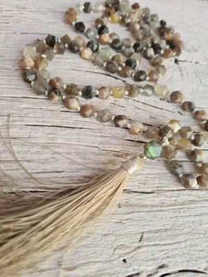 Natural Grey Sunstone, labradorite 6mm 108 Mala Beads, Spiritual, Meditation Beads, Reiki, Japa Mala, Buddhist Prayer Beads, Yoga Bracelet, healing beads LKMALA-RRGU-2670