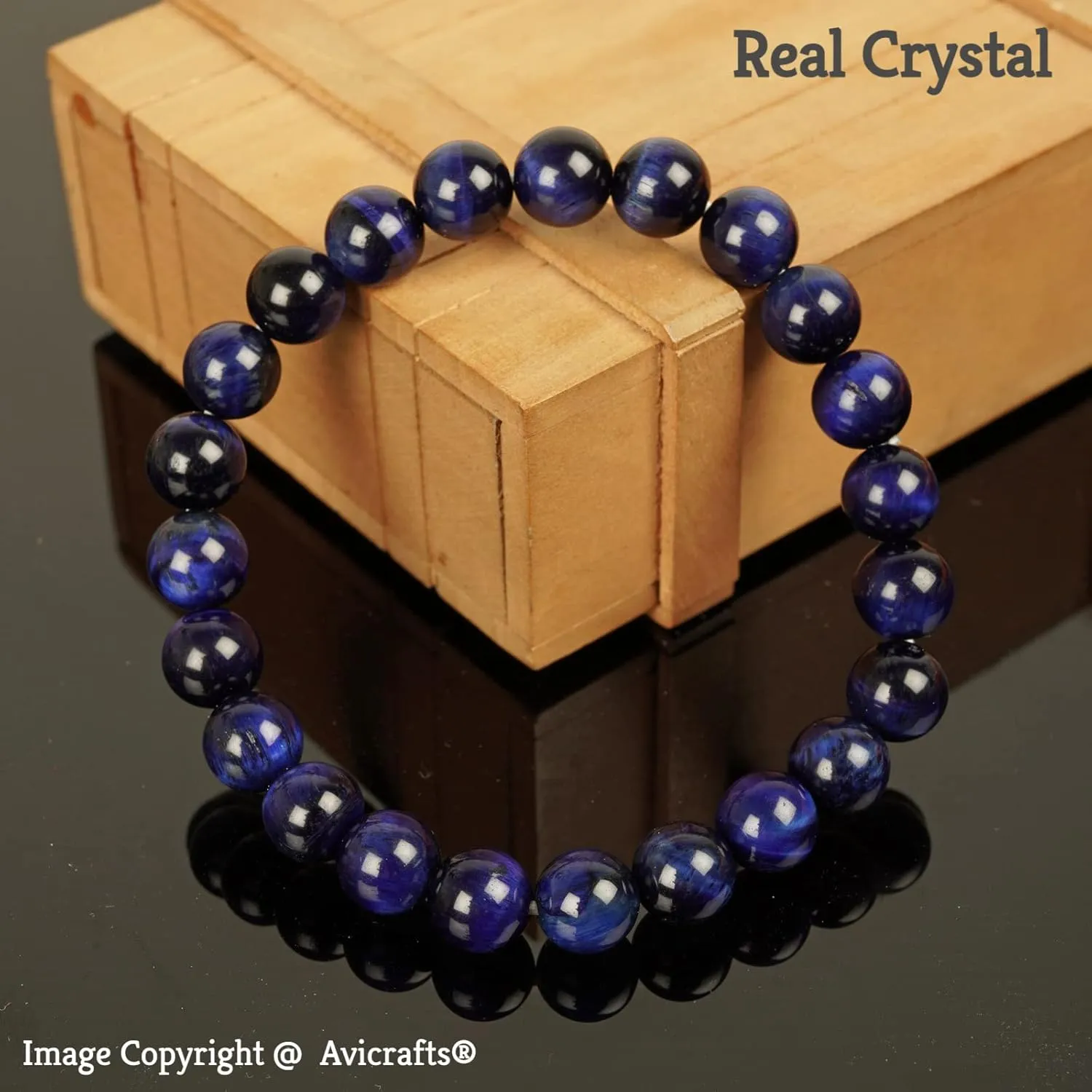 Natural Handmade Blue Tiger Eye Bracelet - Semi Precious Round Beads Stretch Bracelet - Gemstone Beaded 8mm - Planet Jupiter Bracelets