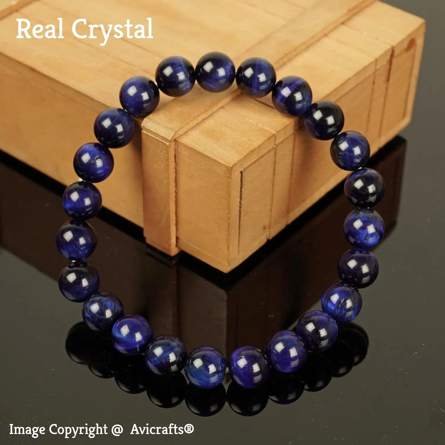 Natural Handmade Blue Tiger Eye Bracelet - Semi Precious Round Beads Stretch Bracelet - Gemstone Beaded 8mm - Planet Jupiter Bracelets