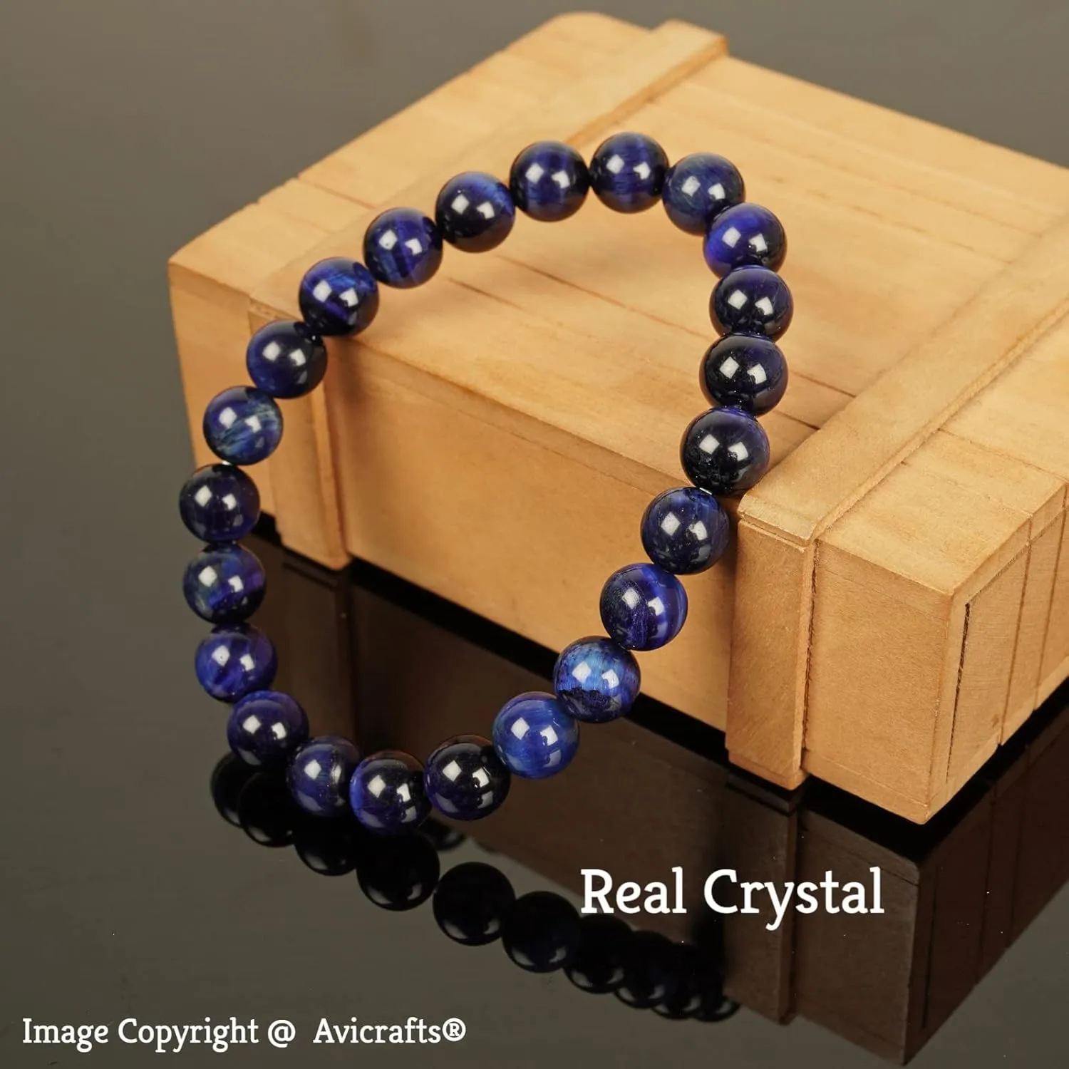 Natural Handmade Blue Tiger Eye Bracelet - Semi Precious Round Beads Stretch Bracelet - Gemstone Beaded 8mm - Planet Jupiter Bracelets