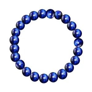 Natural Handmade Blue Tiger Eye Bracelet - Semi Precious Round Beads Stretch Bracelet - Gemstone Beaded 8mm - Planet Jupiter Bracelets