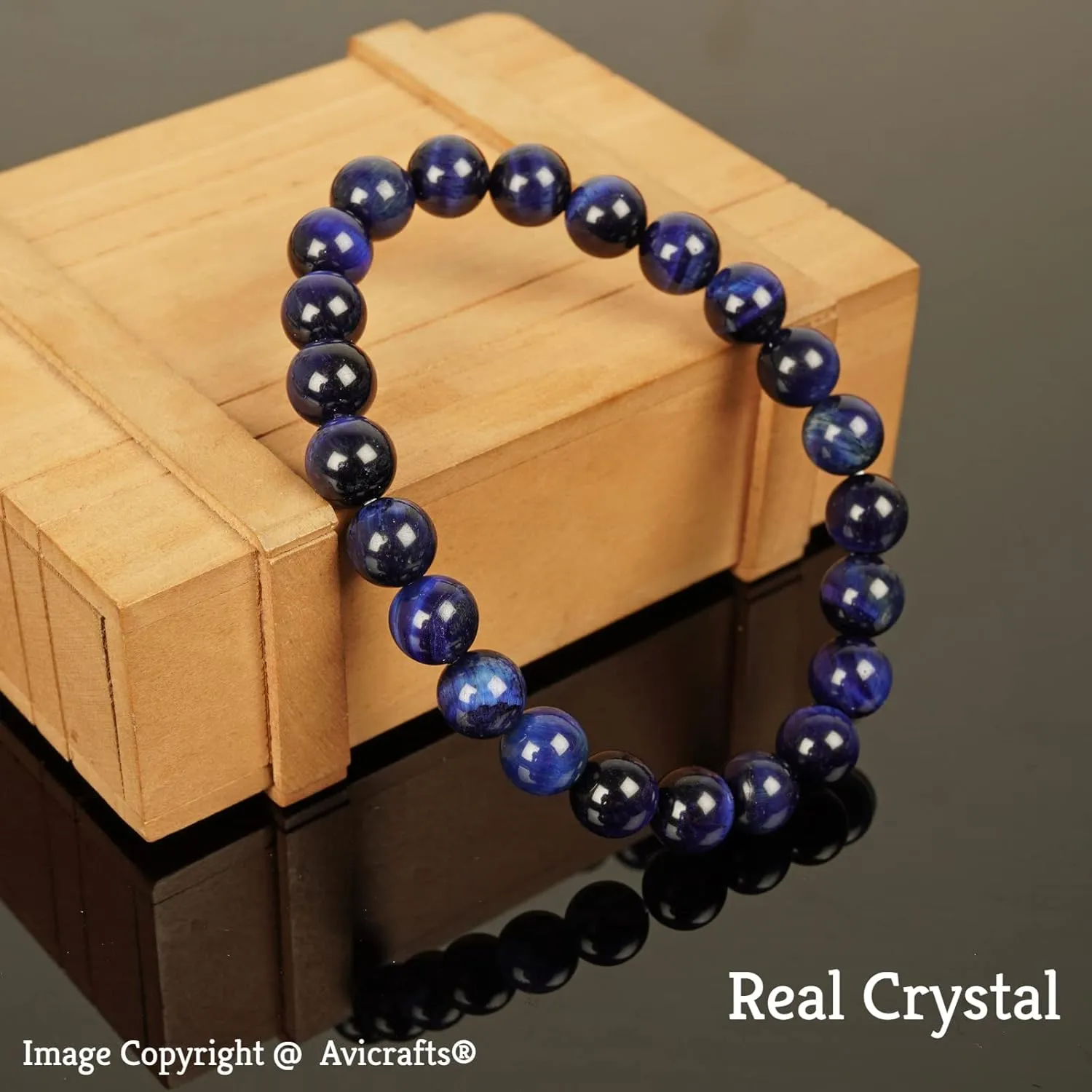 Natural Handmade Blue Tiger Eye Bracelet - Semi Precious Round Beads Stretch Bracelet - Gemstone Beaded 8mm - Planet Jupiter Bracelets