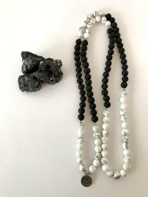 Natural Howlite and Lava rock 8mm 108 Mala Beads, Spiritual, Meditation Beads, Reiki, Japa Mala, Buddhist Prayer Beads, Yoga Bracelet, healing beads LKMALA-RRGU-3379