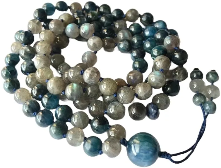 Natural kynite, labradorite,sapphire 8mm-12mm 108 Mala Beads, Spiritual, Meditation Beads, Reiki, Japa Mala, Buddhist Prayer Beads, Yoga Bracelet, healing beads LKMALA-RRGU-999