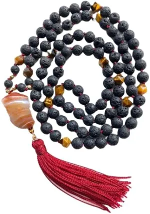 Natural lava stone and tiger eye 8mm 108 Mala Beads, Spiritual, Meditation Beads, Reiki, Japa Mala, Buddhist Prayer Beads, Yoga Bracelet, healing beads LKMALA-RRGU-3118