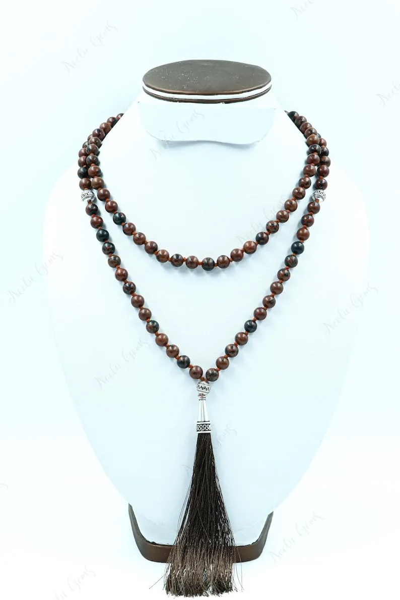 Natural Mahogany Obsidian 8mm 108 Mala Beads, Spiritual, Meditation Beads, Reiki, Japa Mala, Buddhist Prayer Beads, Yoga Bracelet, healing beads LKMALA-RRGU-2783