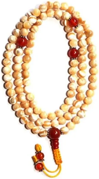Natural Mother of Pearl, Carnelian 8mm 108 Mala Beads, Spiritual, Meditation Beads, Reiki, Japa Mala, Buddhist Prayer Beads, Yoga Bracelet, healing beads LKMALA-RRGU-917
