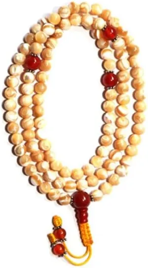 Natural Mother of Pearl, Carnelian 8mm 108 Mala Beads, Spiritual, Meditation Beads, Reiki, Japa Mala, Buddhist Prayer Beads, Yoga Bracelet, healing beads LKMALA-RRGU-917
