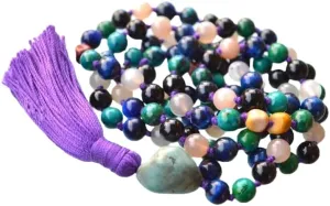 Natural multi gemstone 8mm 108 Mala Beads, Spiritual, Meditation Beads, Reiki, Japa Mala, Buddhist Prayer Beads, Yoga Bracelet, healing beads LKMALA-RRGU-1698, 34 inch