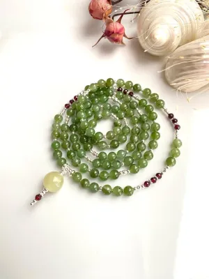 Natural nephrite 6mm 108 Mala Beads, Spiritual, Meditation Beads, Reiki, Japa Mala, Buddhist Prayer Beads, Yoga Bracelet, healing beads LKMALA-RRGU-3409, green