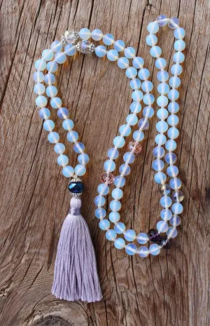 Natural Opalite and Glass Beads 6mm 108 Mala Beads, Spiritual, Meditation Beads, Reiki, Japa Mala, Buddhist Prayer Beads, Yoga Bracelet, healing beads LKMALA-RRGU-2675
