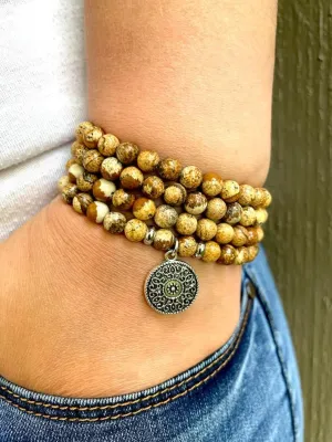 Natural PICTURE JASPER 6mm 108 Mala Beads, Spiritual, Meditation Beads, Reiki, Japa Mala, Buddhist Prayer Beads, Yoga Bracelet, healing beads LKMALA-RRGU-2443