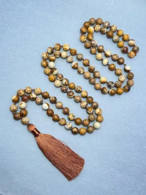 Natural Picture Jasper 8mm 108 Mala Beads, Spiritual, Meditation Beads, Reiki, Japa Mala, Buddhist Prayer Beads, Yoga Bracelet, healing beads LKMALA-RRGU-3651, 34 inch, brown