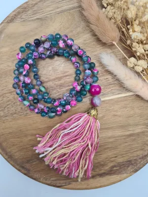 Natural pink and green agate 6mm 108 Mala Beads, Spiritual, Meditation Beads, Reiki, Japa Mala, Buddhist Prayer Beads, Yoga Bracelet, healing beads LKMALA-RRGU-3997