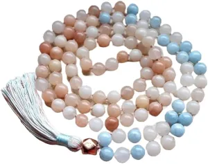 Natural Pink Aventurine and Aquamarine 8mm 108 Mala Beads, Spiritual, Meditation Beads, Reiki, Japa Mala, Buddhist Prayer Beads, Yoga Bracelet, healing beads LKMALA-RRGU-2943