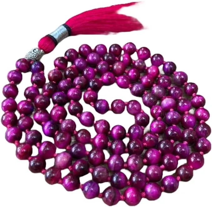 Natural Pink Tiger Eye 8mm 108 Mala Beads, Spiritual, Meditation Beads, Reiki, Japa Mala, Buddhist Prayer Beads, Yoga Bracelet, healing beads LKMALA-RRGU-628