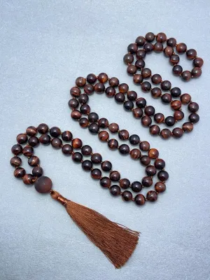 Natural Red Tiger's Eye 8mm 108 Mala Beads, Spiritual, Meditation Beads, Reiki, Japa Mala, Buddhist Prayer Beads, Yoga Bracelet, healing beads LKMALA-RRGU-3662, 34 inch