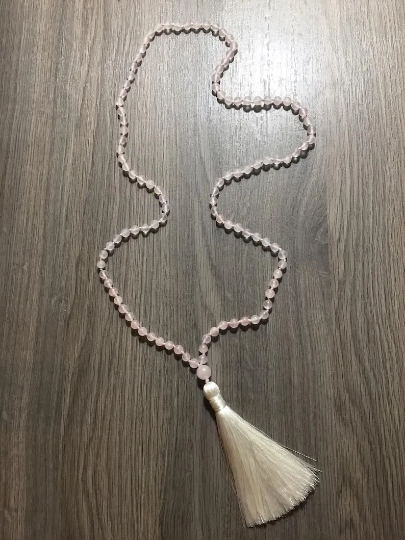 Natural Rose quartz 8mm 108 Mala Beads, Spiritual, Meditation Beads, Reiki, Japa Mala, Buddhist Prayer Beads, Yoga Bracelet, healing beads LKMALA-RRGU-2266