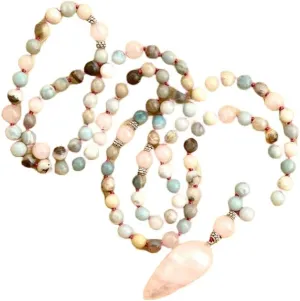 Natural Rose quartz & amazonite 8mm-12mm 108 Mala Beads, Spiritual, Meditation Beads, Reiki, Japa Mala, Buddhist Prayer Beads, Yoga Bracelet, healing beads LKMALA-RRGU-1067