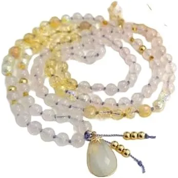 Natural Rose Quartz Citrine and Moonstone 8mm 108 Mala Beads, Spiritual, Meditation Beads, Reiki, Japa Mala, Buddhist Prayer Beads, Yoga Bracelet, healing beads LKMALA-RRGU-2055