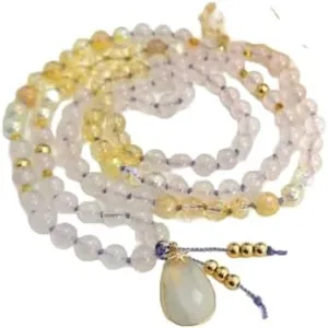 Natural Rose Quartz Citrine and Moonstone 8mm 108 Mala Beads, Spiritual, Meditation Beads, Reiki, Japa Mala, Buddhist Prayer Beads, Yoga Bracelet, healing beads LKMALA-RRGU-2055