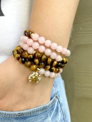 Natural Rose Quartz, Tiger eye 8mm 108 Mala Beads, Spiritual, Meditation Beads, Reiki, Japa Mala, Buddhist Prayer Beads, Yoga Bracelet, healing beads LKMALA-RRGU-1354