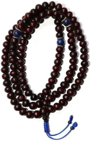 Natural Rose Wood, lapis lazuli 8mm 108 Mala Beads, Spiritual, Meditation Beads, Reiki, Japa Mala, Buddhist Prayer Beads, Yoga Bracelet, healing beads LKMALA-RRGU-766, 34 inch