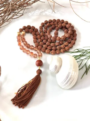 Natural rudraksha and rutile quartz 8mm 108 Mala Beads, Spiritual, Meditation Beads, Reiki, Japa Mala, Buddhist Prayer Beads, Yoga Bracelet, healing beads LKMALA-RRGU-3459