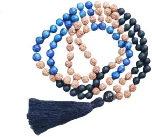 Natural Rudraksha, Lapis Lazuli, Protection Onyx 8mm 108 Mala Beads, Spiritual, Meditation Beads, Reiki, Japa Mala, Buddhist Prayer Beads, Yoga Bracelet, healing beads LKMALA-RRGU-3910