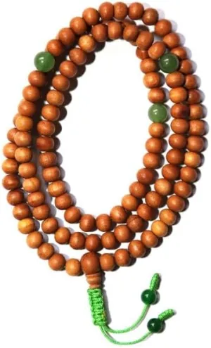 Natural Sandalwood ,green jade 8mm 108 Mala Beads, Spiritual, Meditation Beads, Reiki, Japa Mala, Buddhist Prayer Beads, Yoga Bracelet, healing beads LKMALA-RRGU-901