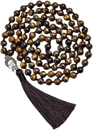 Natural Tiger Eye 8mm 108 Mala Beads, Spiritual, Meditation Beads, Reiki, Japa Mala, Buddhist Prayer Beads, Yoga Bracelet, healing beads LKMALA-RRGU-1086