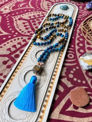 Natural Tigers Eye,Tigers Eye (Blue) 8mm 108 Mala Beads, Spiritual, Meditation Beads, Reiki, Japa Mala, Buddhist Prayer Beads, Yoga Bracelet, healing beads LKMALA-RRGU-3946