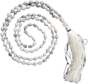 Natural Vaijanti Seed 4mm 108 Mala Beads, Spiritual, Meditation Beads, Reiki, Japa Mala, Buddhist Prayer Beads, Yoga Bracelet, healing beads LKMALA-RRGU-614, 34 inch, white