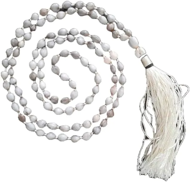 Natural Vaijanti Seed 4mm 108 Mala Beads, Spiritual, Meditation Beads, Reiki, Japa Mala, Buddhist Prayer Beads, Yoga Bracelet, healing beads LKMALA-RRGU-614, 34 inch, white