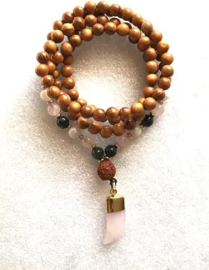 Natural wooden Rose Quartz Jade Moonstone rudraksh 8mm 108 Mala Beads, Spiritual, Meditation Beads, Reiki, Japa Mala, Buddhist Prayer Beads, Yoga Bracelet, healing beads LKMALA-RRGU-1826